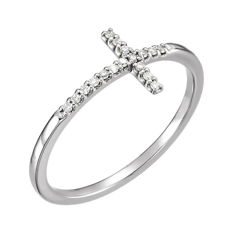 14K White Gold .08 CTW Natural Diamond Sideways Cross Ring