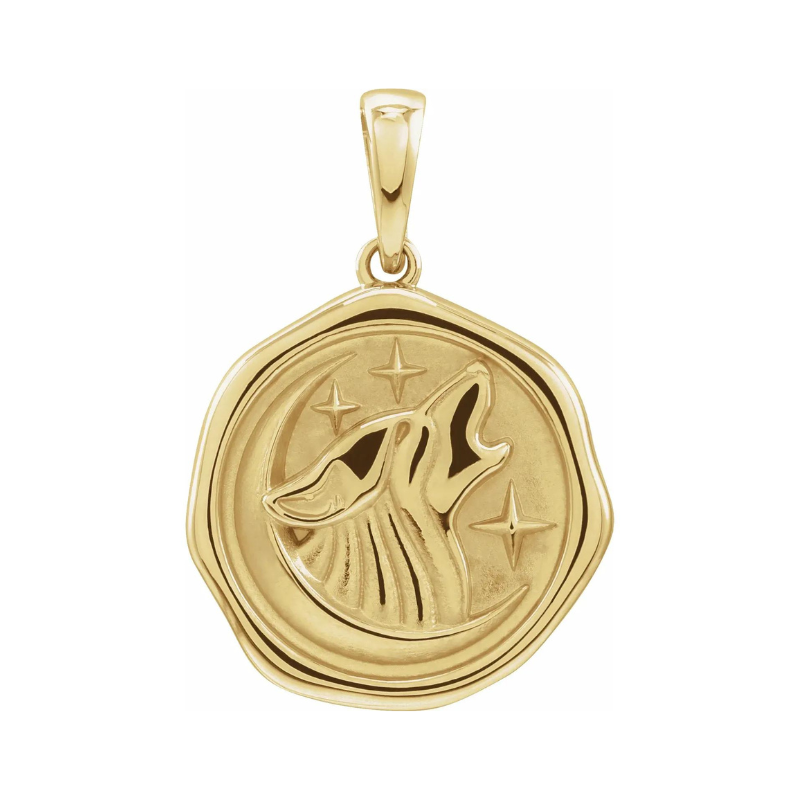 14K Yellow Gold Wolf Spirit Animal Pendant
