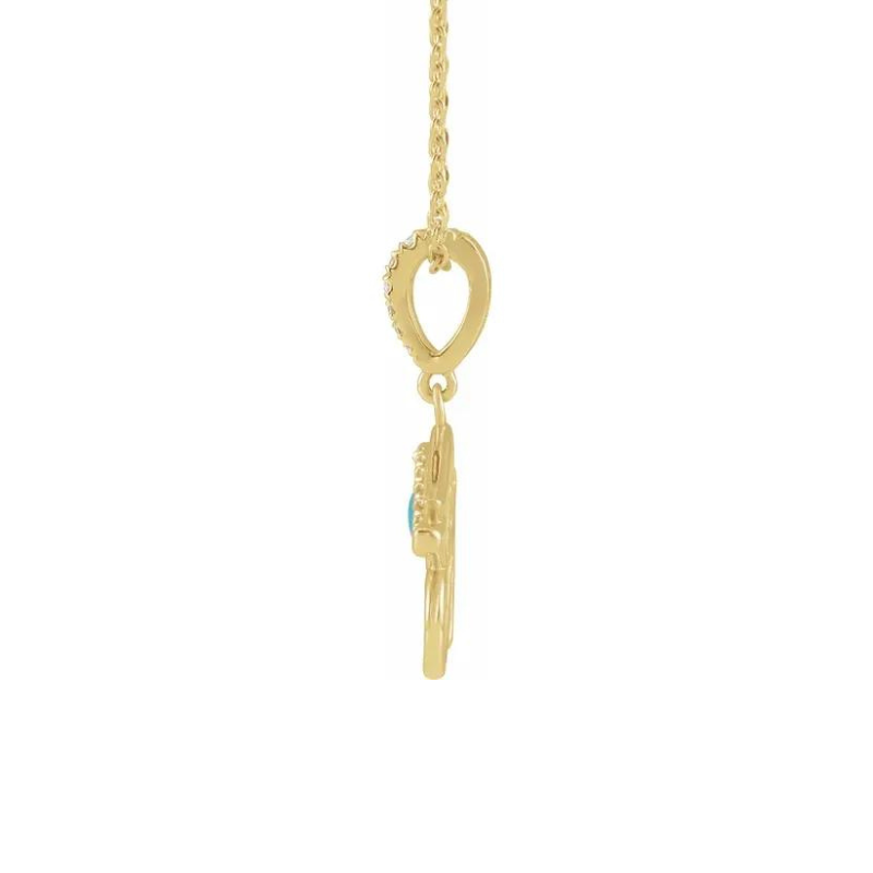 Eye of Horus with 16-18" Necklace 14K Yellow Gold Natural Turquoise & .08 CTW Natural Diamond