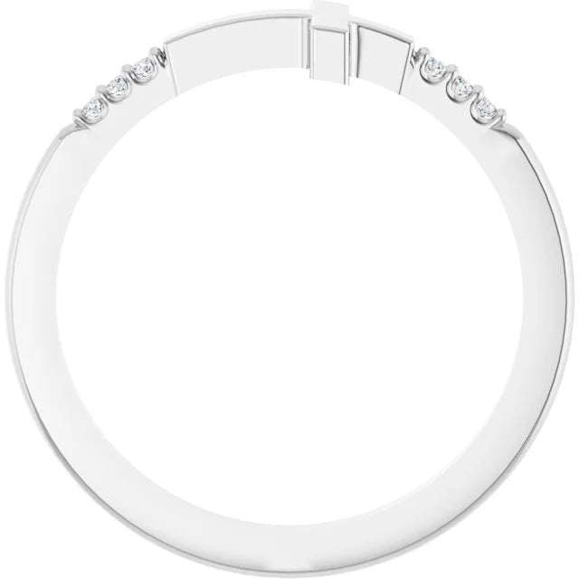 14K White Gold.025 CTW Diamond Stackable Sideways Cross Ring