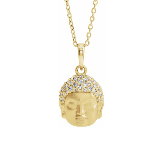 14K Yellow Gold 1/8 CTW Natural Diamond Buddha with 16-18" Necklace