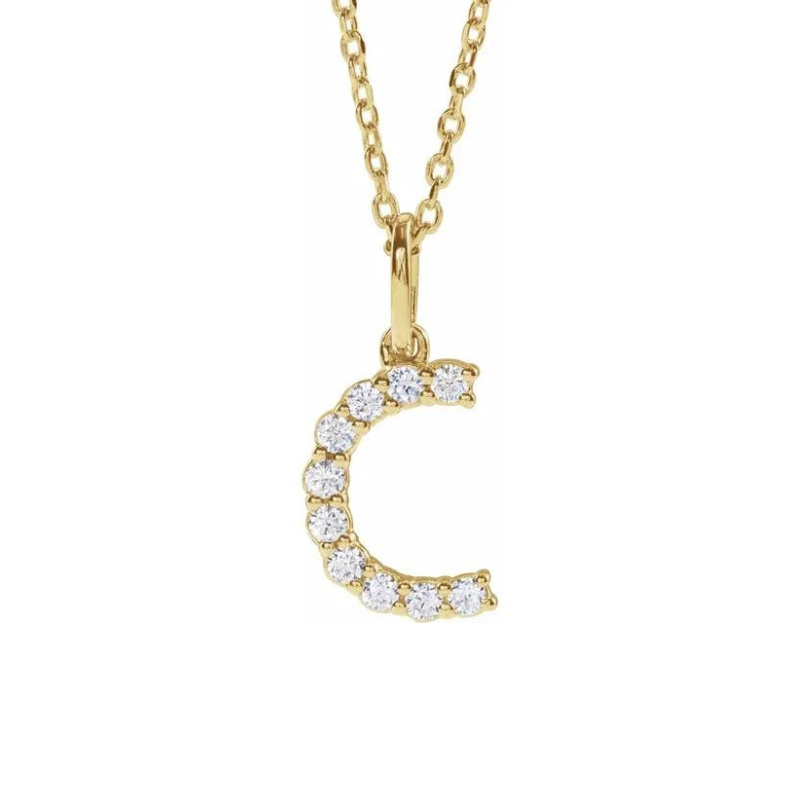 Initial C Pendant with 16-18" Necklace in 14K Yellow 1/6 CTW with Lab-Grown Diamonds