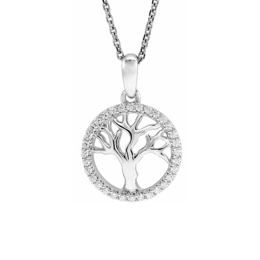 Tree of Life Pendant with 16-18" Necklace 14K White Gold 1/5 CTW Natural Diamond