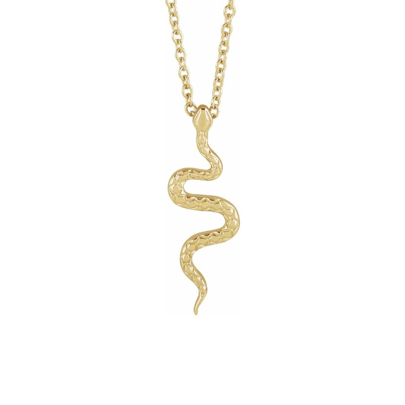 14K Yellow Gold 19.5 x 6.7 mm Snake Pendant with 16-18" Necklace