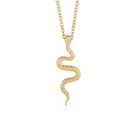 14K Yellow Gold 19.5 x 6.7 mm Snake Pendant with 16-18" Necklace