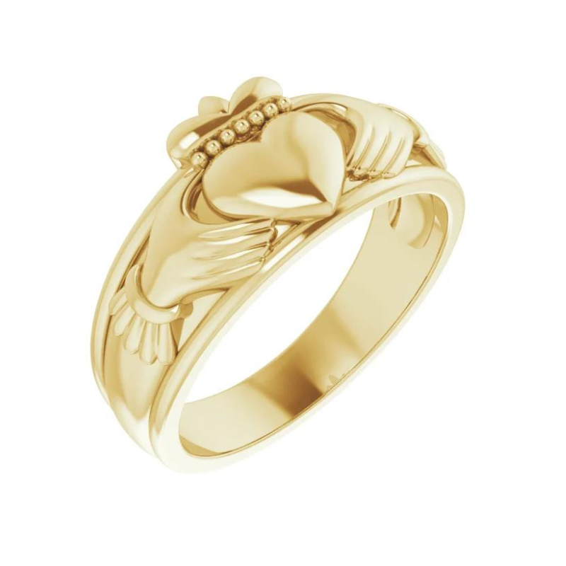 14K Yellow Gold Claddagh Heart Band Ring