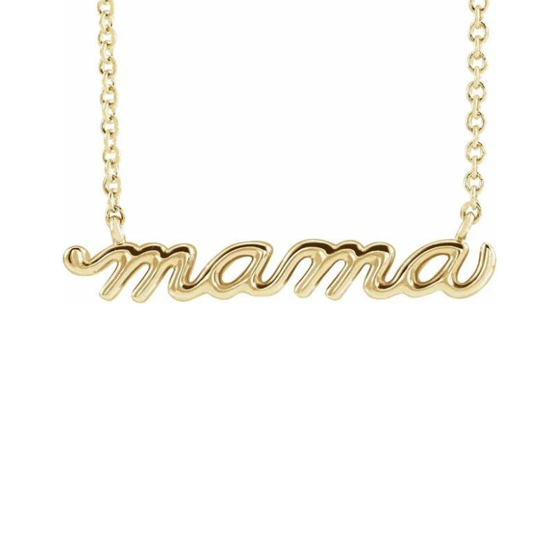 14K Yellow Gold "Mama" Script with 18" Necklace