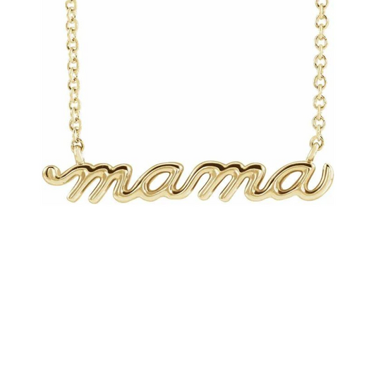 14K Yellow Gold "Mama" Script with 18" Necklace