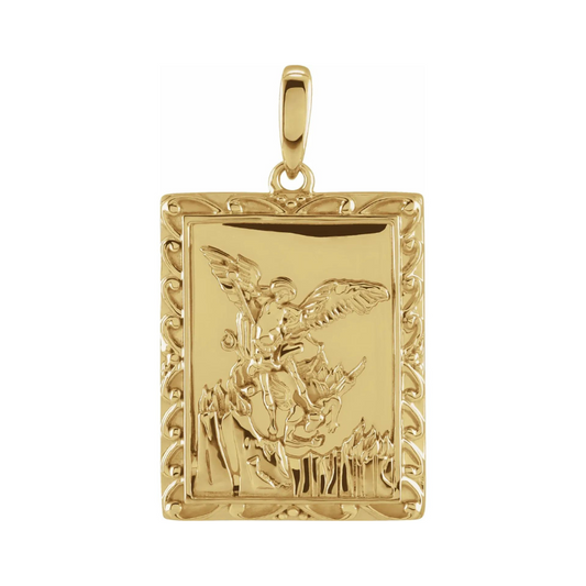14K Yellow Gold St. Michael Medal 19.8 x 15.9 mm