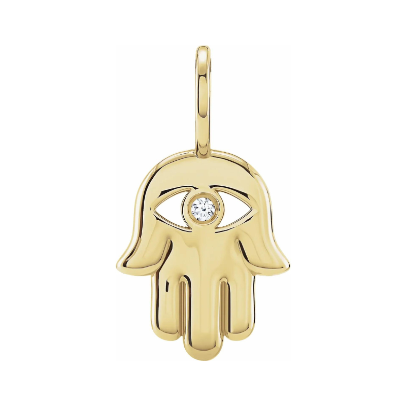 14K Yellow Gold .02 CT Natural Diamond Hamsa Hand Pendant/Charm