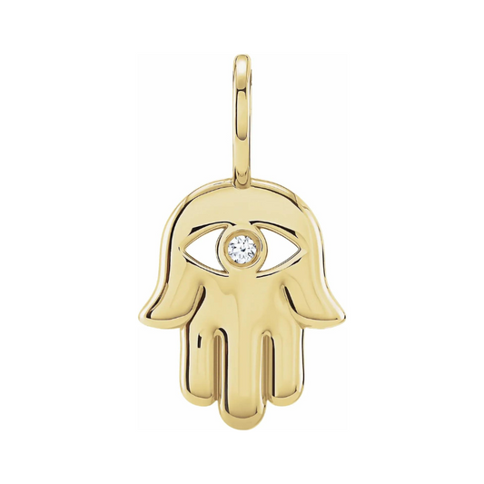 14K Yellow Gold .02 CT Natural Diamond Hamsa Hand Pendant/Charm