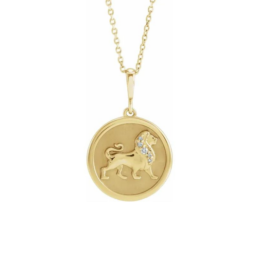 Lion Pendant with 16" Necklace in 14K Yellow Gold .02 CTW Natural Diamond