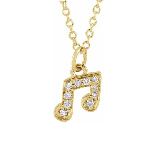 Petite Music Note Pendant with 16" Necklace in 14K Yellow with .05 CTW Natural Diamond