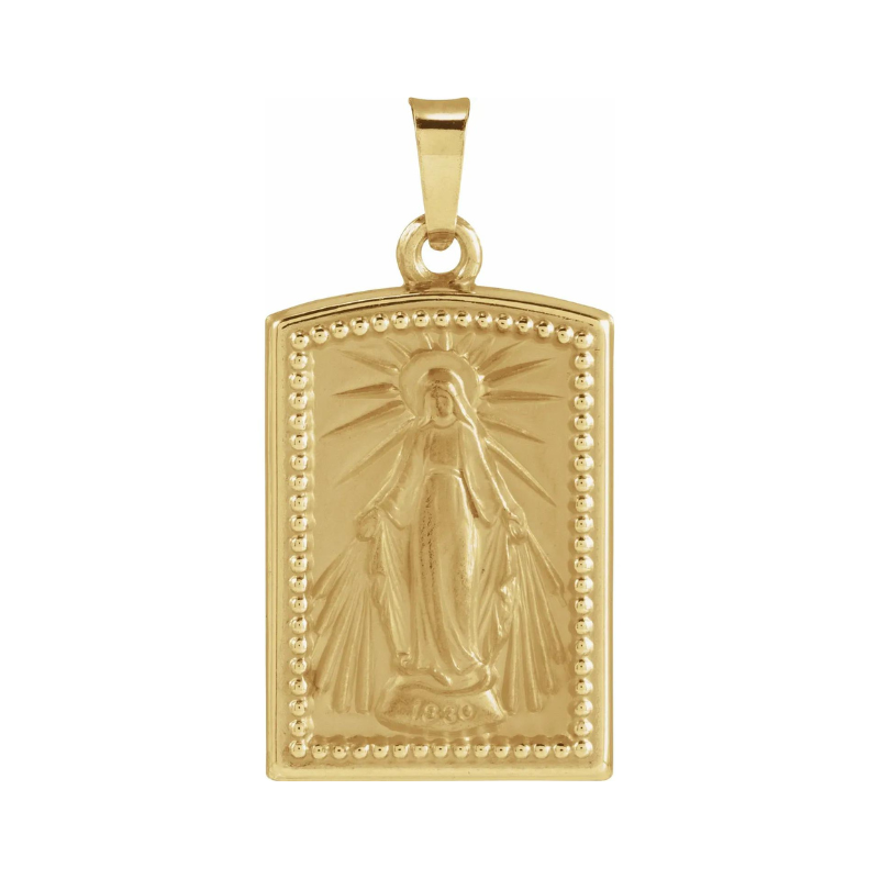 14K Yellow Gold Miraculous Medal Pendant 25.3 x 13.3 mm