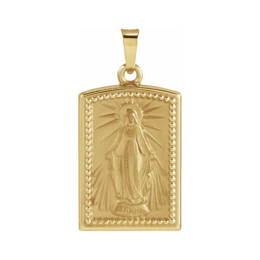 14K Yellow Gold Miraculous Medal Pendant 25.3 x 13.3 mm