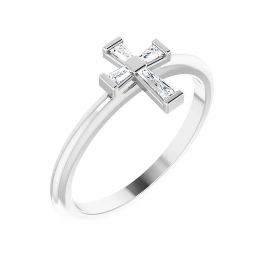 14K White Gold 1/10 CTW Natural Diamond Stackable Cross Ring