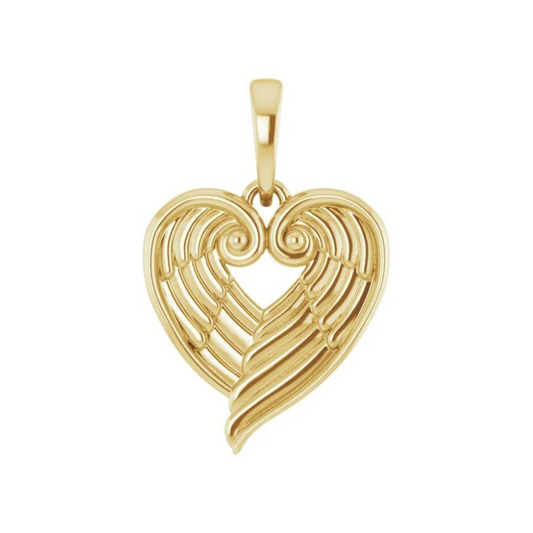 14K Yellow Gold Angel Wing Heart Pendant
