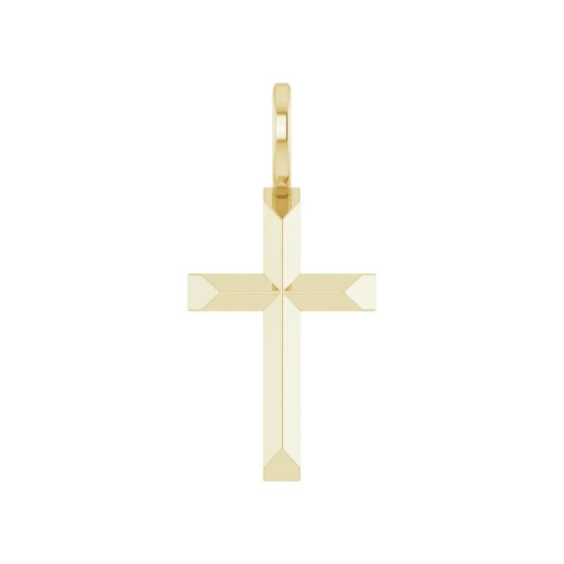 14K Yellow Gold Knife-Edge Minimalist Cross Pendant