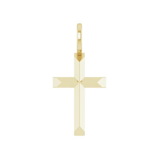 14K Yellow Gold Knife-Edge Minimalist Cross Pendant