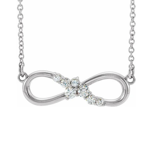 Infinity-Inspired Bar with 18" Necklace in 14K White Gold with 1/8 CTW Natural Diamond