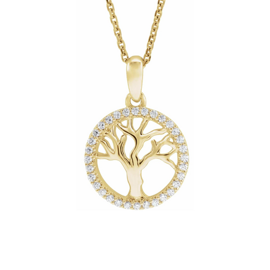 Tree of Life Pendant with 16-18" Necklace 14K Yellow Gold 1/5 CTW Natural Diamond