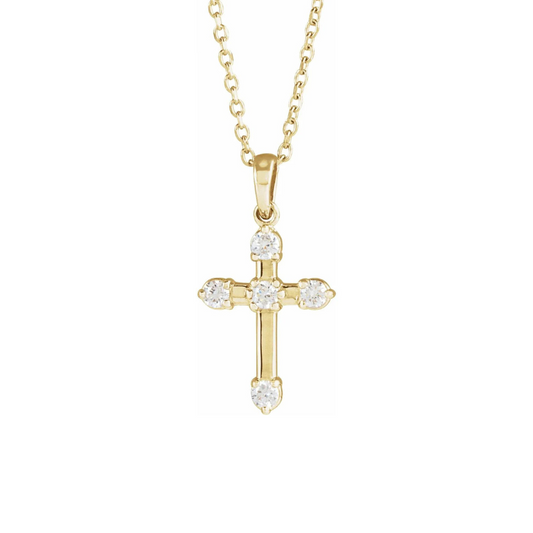 14K Yellow Gold 1/6 CTW Natural Diamond Cross with 16-18" Necklace