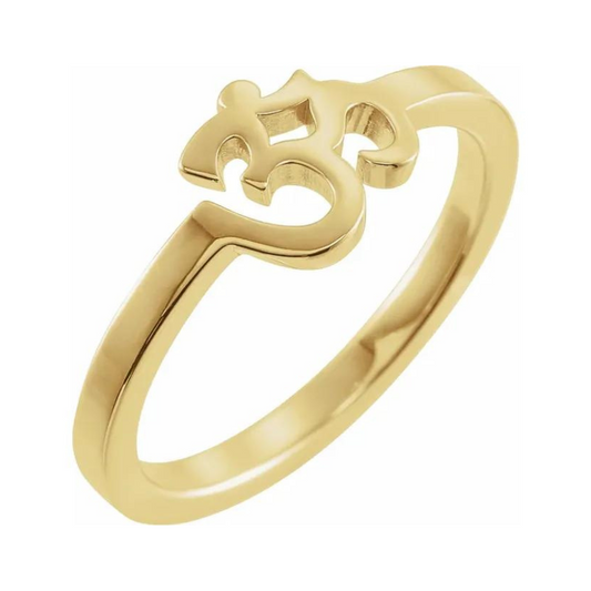 14K Yellow Gold Petite Om Ring Sound of The Universe Hinduism