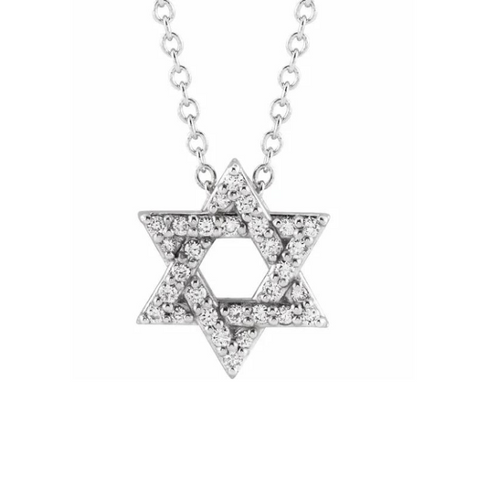 Star of David Pendant with 16-18" Necklace 14K White 1/8 CTW Natural Diamond