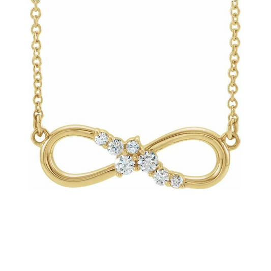Infinity-Inspired Bar with 18" Necklace in 14K Yellow Gold with 1/8 CTW Natural Diamond