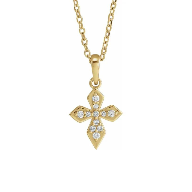 14K Yellow Gold .05 CTW Natural Diamond Petite Cross 16-18" Necklace