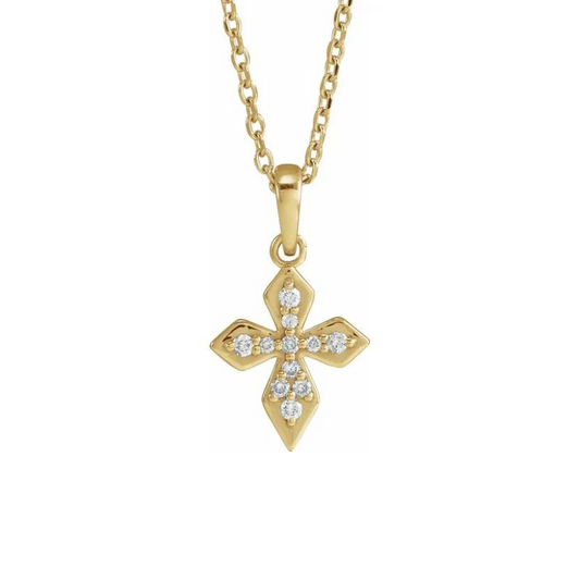 14K Yellow Gold .05 CTW Natural Diamond Petite Cross 16-18" Necklace