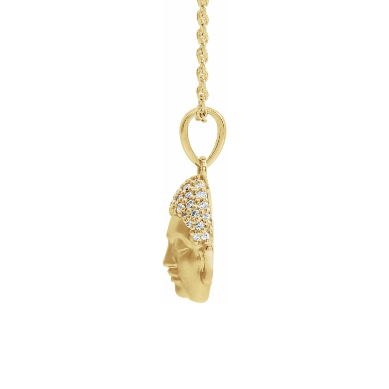 14K Yellow Gold 1/8 CTW Natural Diamond Buddha with 16-18" Necklace