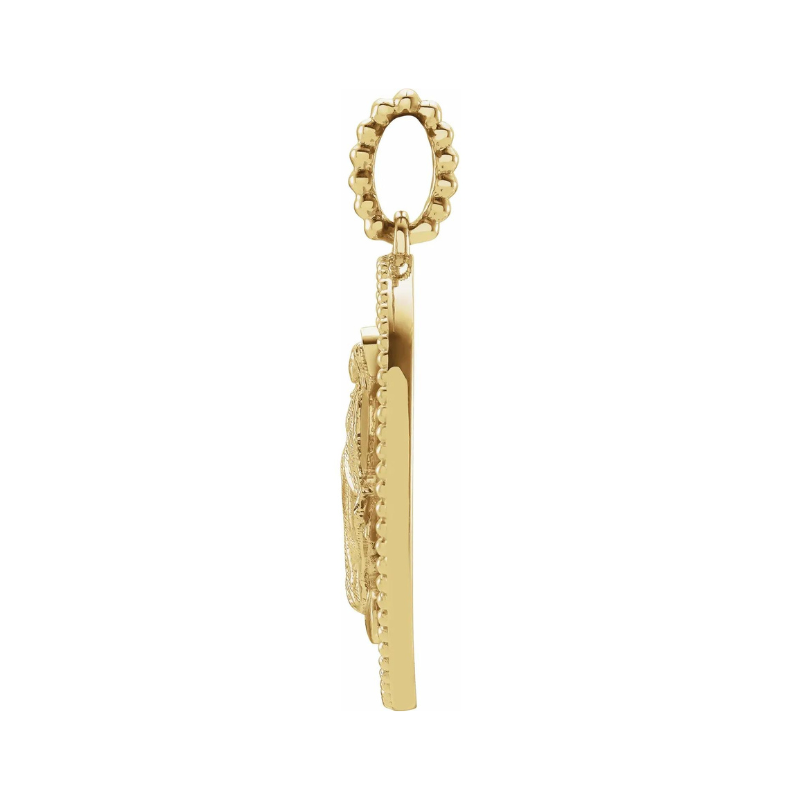 14K Yellow Gold Miraculous Medal Pendant with Black Enamel