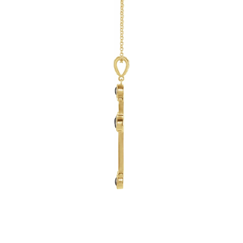 Cross Pendant with Natural Black Onyx and 16-18" Necklace in 14K Yellow Gold