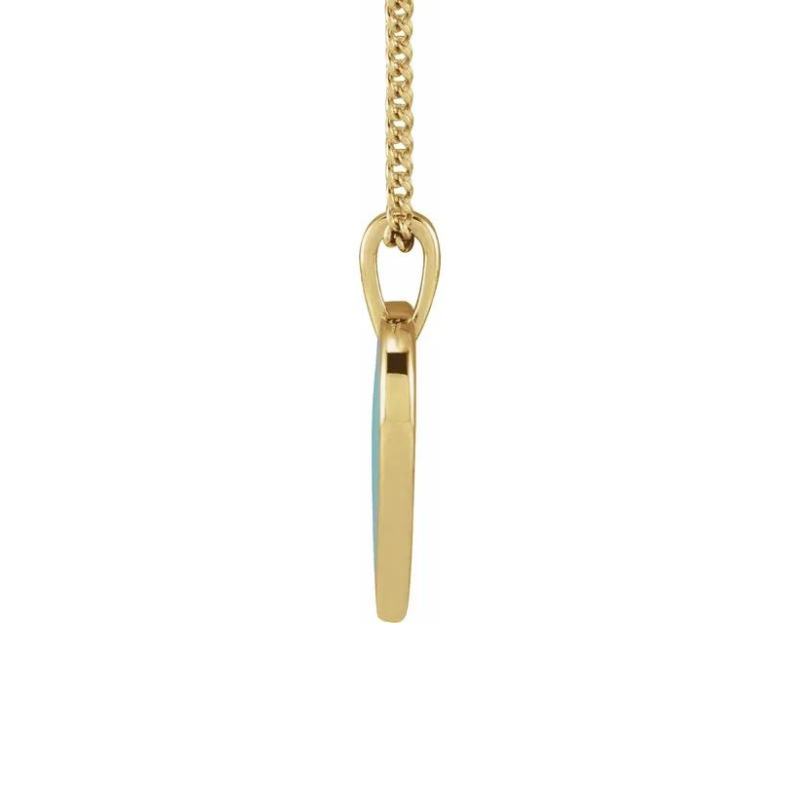 14K Yellow Gold Light Turquoise Enamel Heart with 18" Necklace