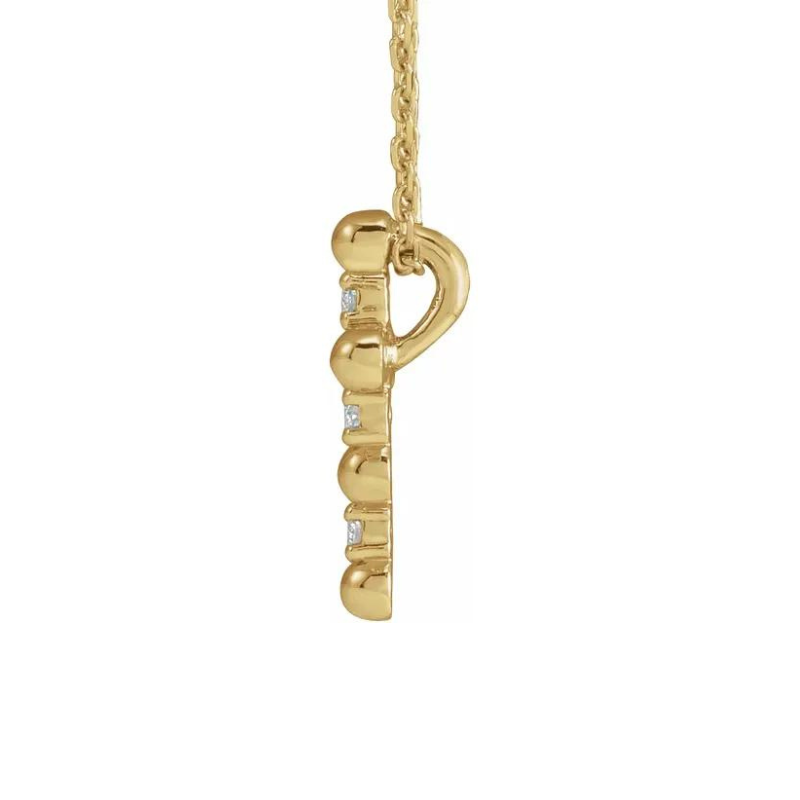 Diamond Beaded Cross with 16-18" Necklace in 14K Yellow  Gold with .07 CTW Natural Diamond