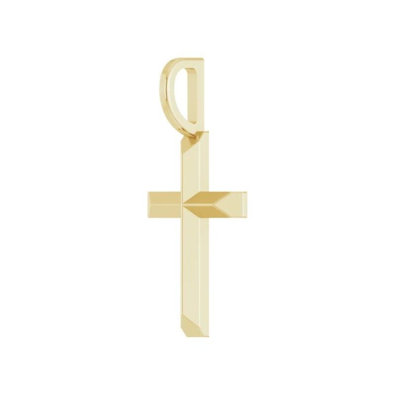 14K Yellow Gold Knife-Edge Minimalist Cross Pendant