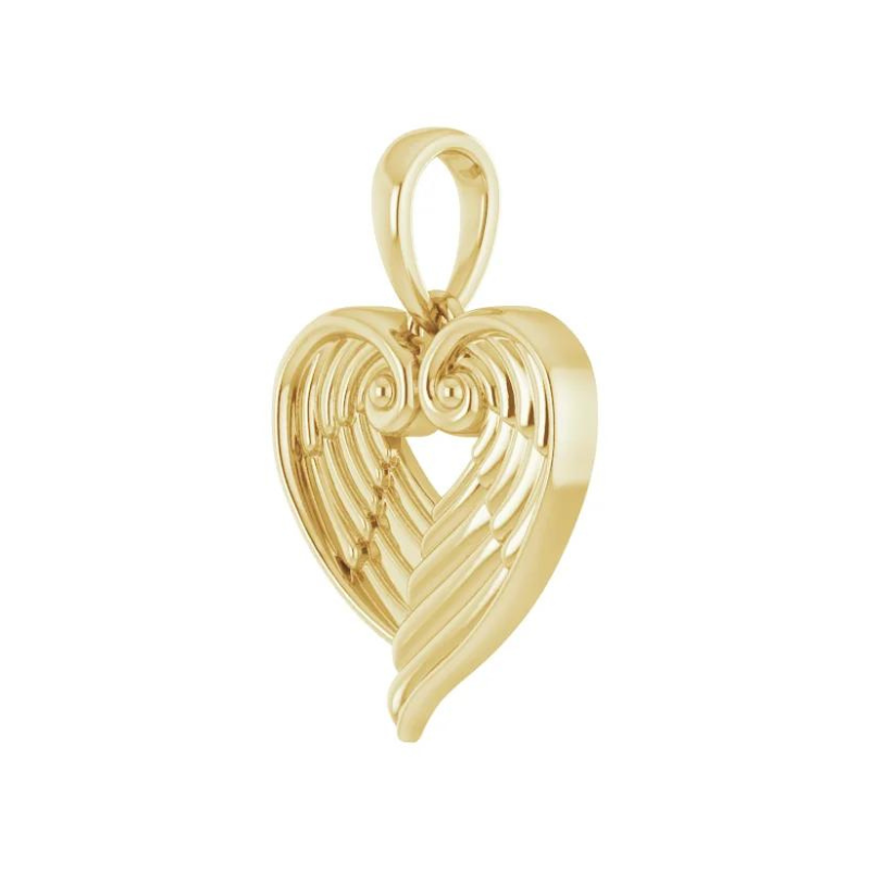 14K Yellow Gold Angel Wing Heart Pendant