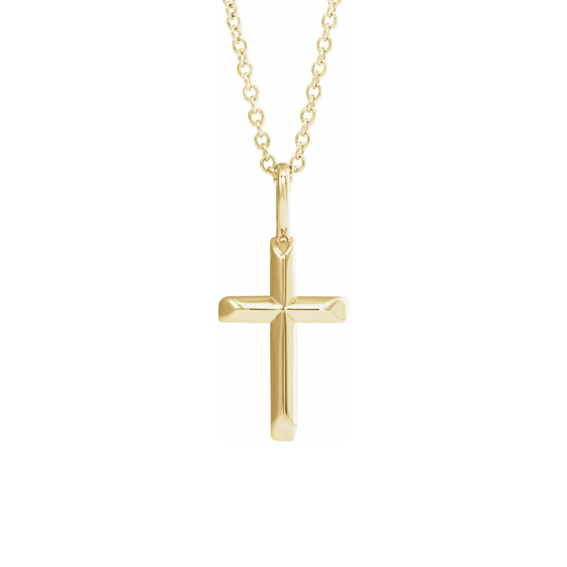 14K Yellow Gold Knife-Edge Minimalist Cross Pendant