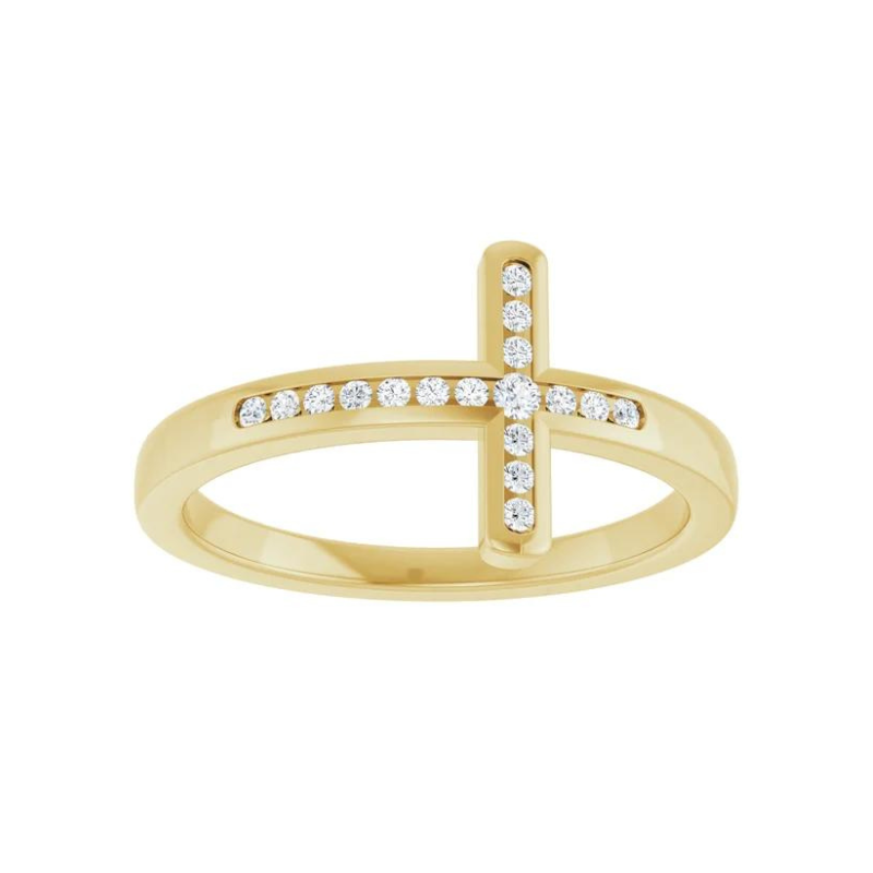 14K Yellow Gold 1/10 CTW Natural Diamond Sideways Cross Ring