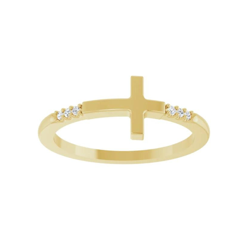 14K Yellow Gold .025 CTW Diamond Stackable Sideways Cross Ring