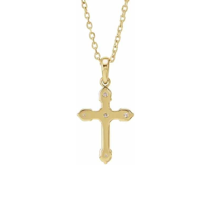 14K Yellow Gold 1/6 CTW Natural Diamond Cross with 16-18" Necklace