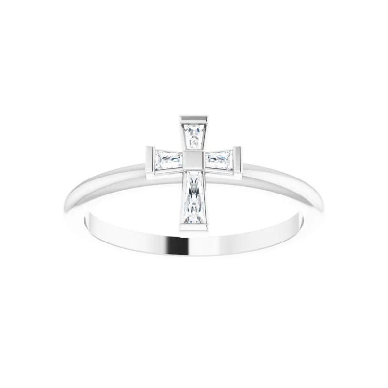 14K White Gold 1/10 CTW Natural Diamond Stackable Cross Ring