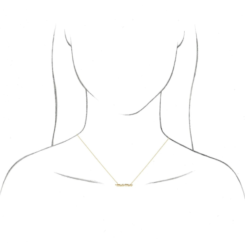 14K Yellow Gold "Mama" Script with 18" Necklace