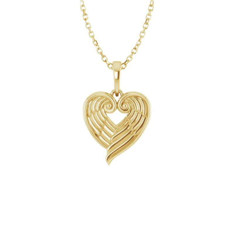 14K Yellow Gold Angel Wing Heart Pendant