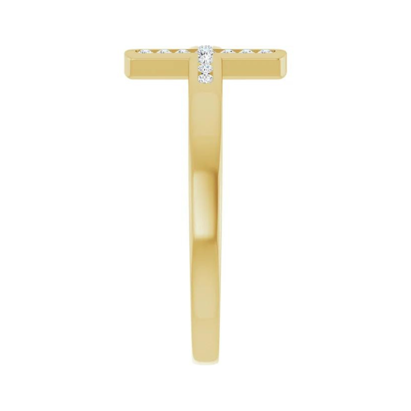 14K Yellow Gold 1/10 CTW Natural Diamond Sideways Cross Ring