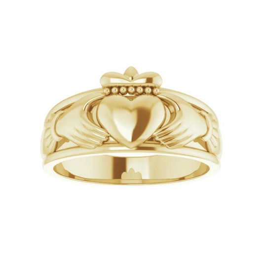 14K Yellow Gold Claddagh Heart Band Ring