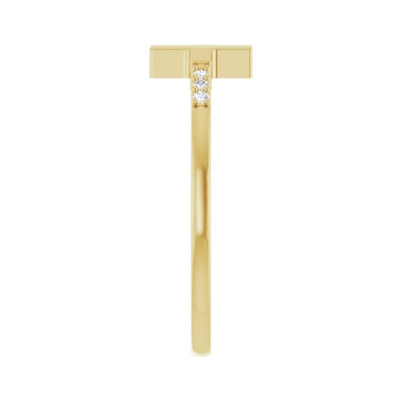 14K Yellow Gold .025 CTW Diamond Stackable Sideways Cross Ring