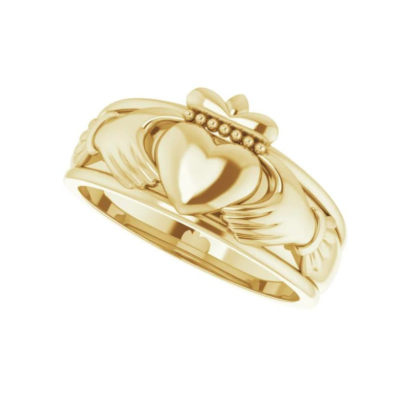 14K Yellow Gold Claddagh Heart Band Ring
