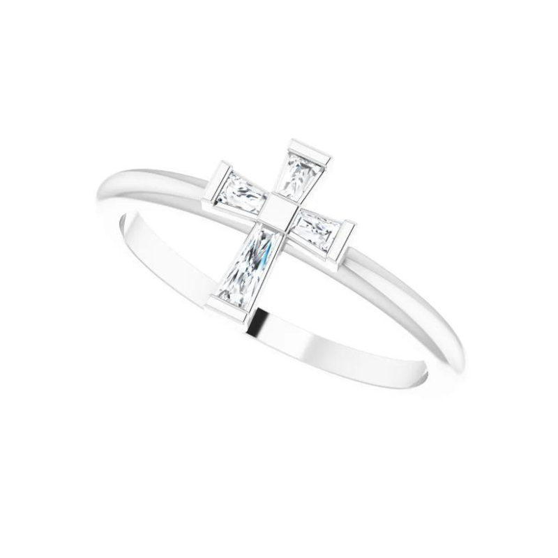 14K White Gold 1/10 CTW Natural Diamond Stackable Cross Ring